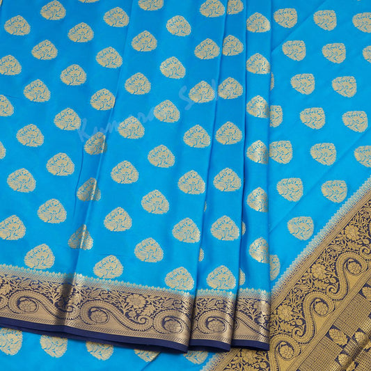 Semi Mysore Silk Azure Blue Zari Worked Saree