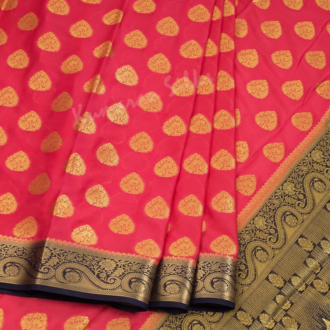 Semi Mysore Silk Fiery Rose Pink Zari Worked Saree