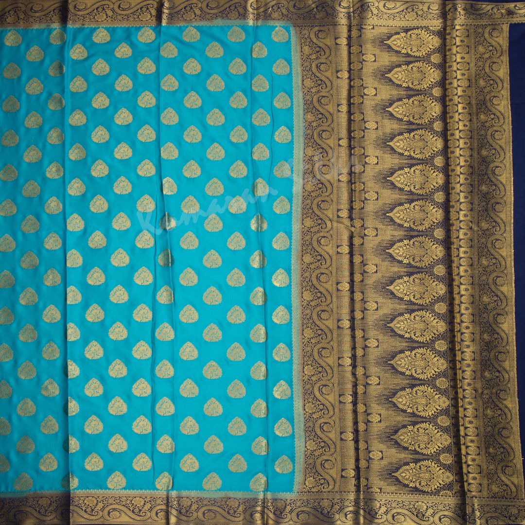 Semi Mysore Silk Sky Blue Zari Worked Saree