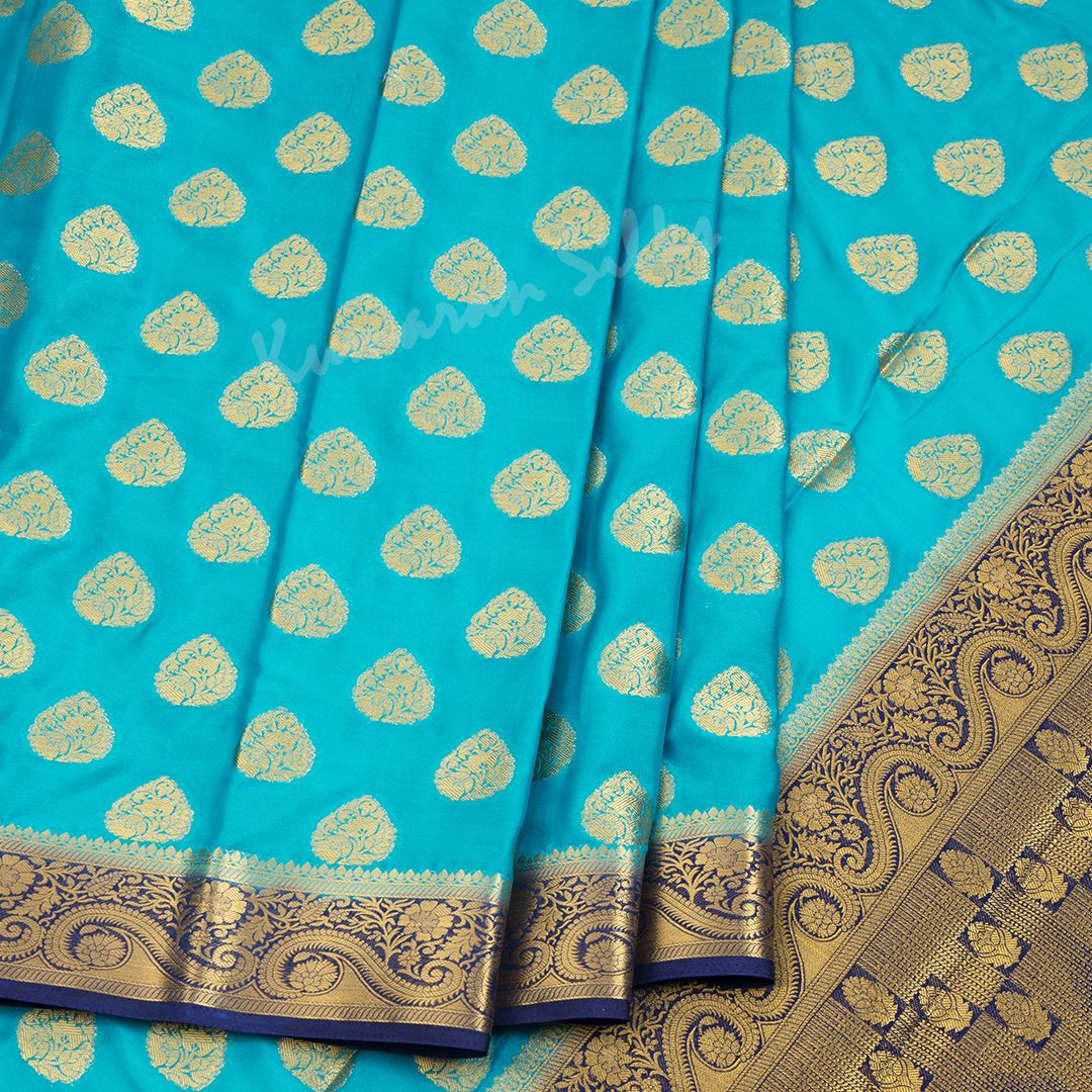 Semi Mysore Silk Sky Blue Zari Worked Saree