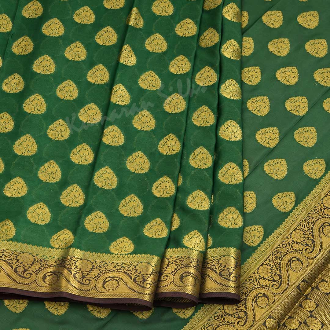 Semi Mysore Silk Dark Green Zari Worked Saree