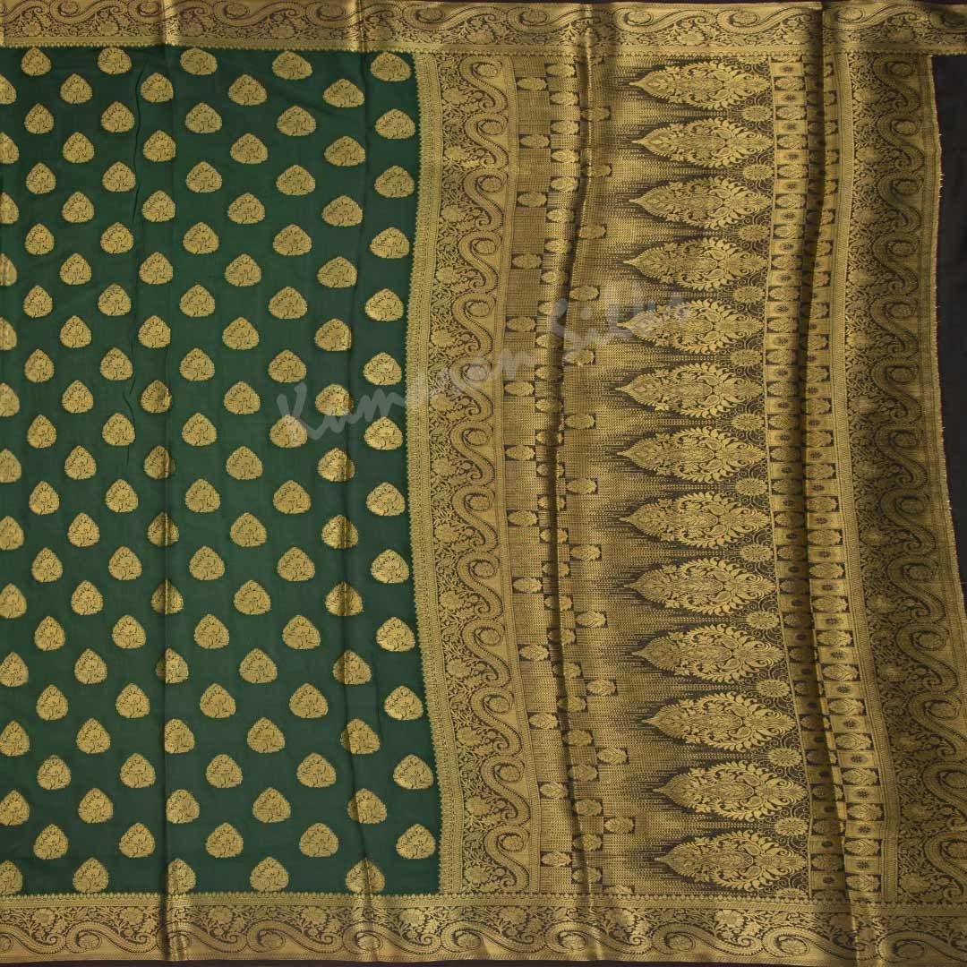 Semi Mysore Silk Dark Green Zari Worked Saree 02