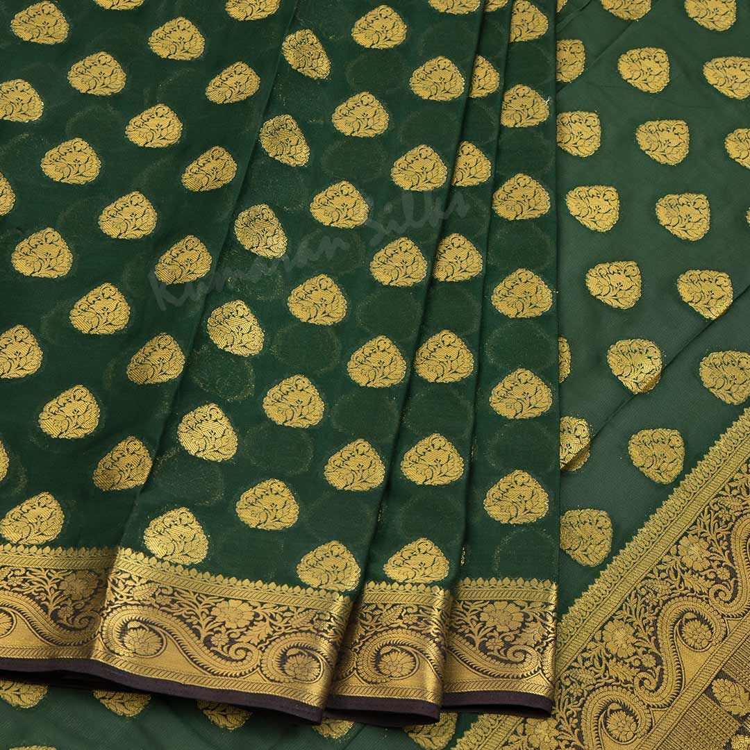 Semi Mysore Silk Dark Green Zari Worked Saree 02