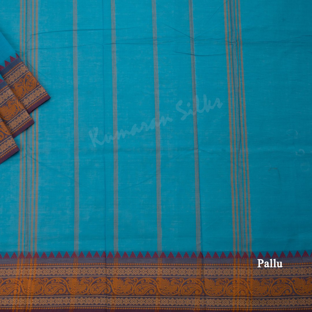 10 Yards Cotton Sky Blue Saree Without Blouse