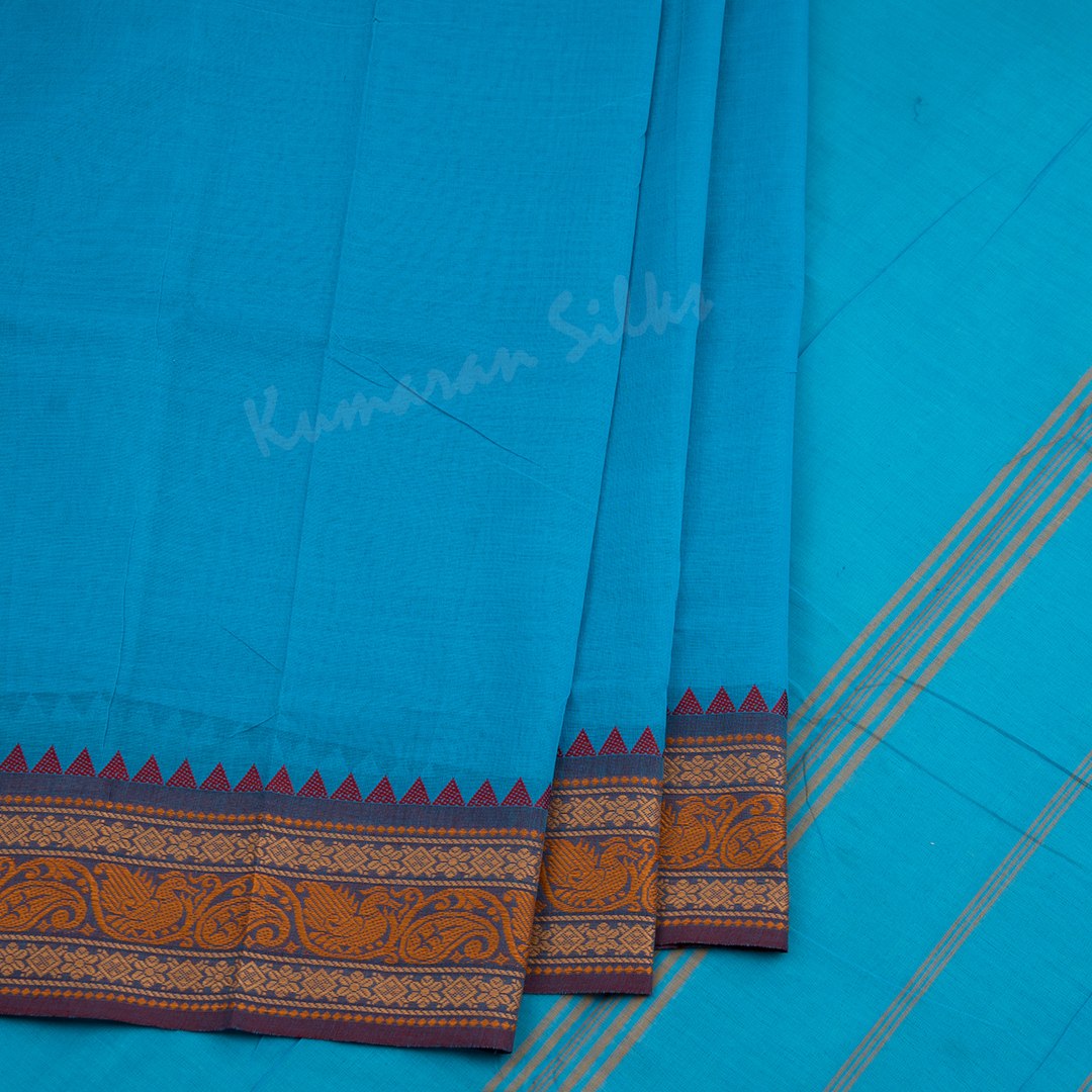 10 Yards Cotton Sky Blue Saree Without Blouse