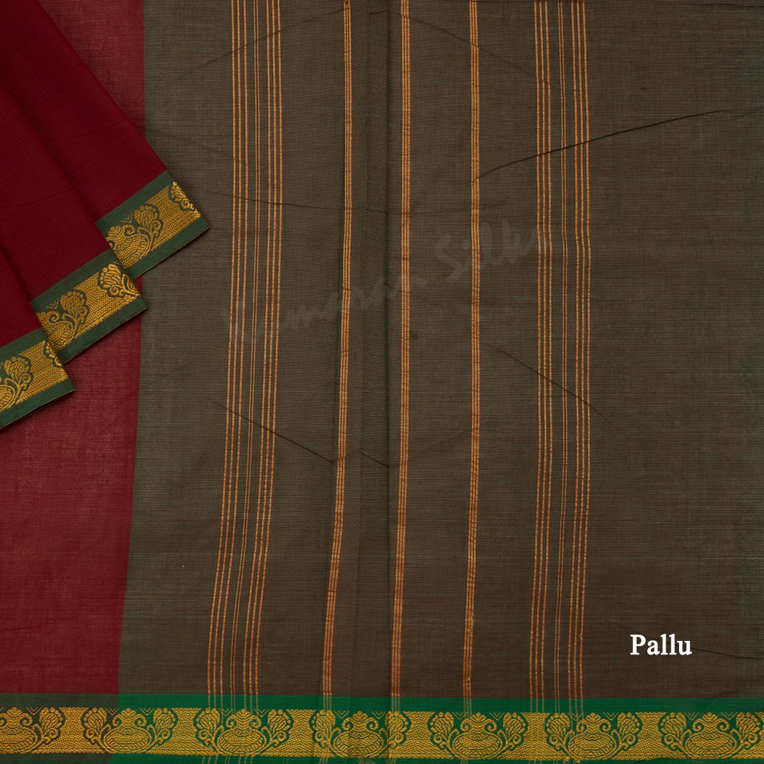 10 Yards Cotton Maroon Saree Without Blouse