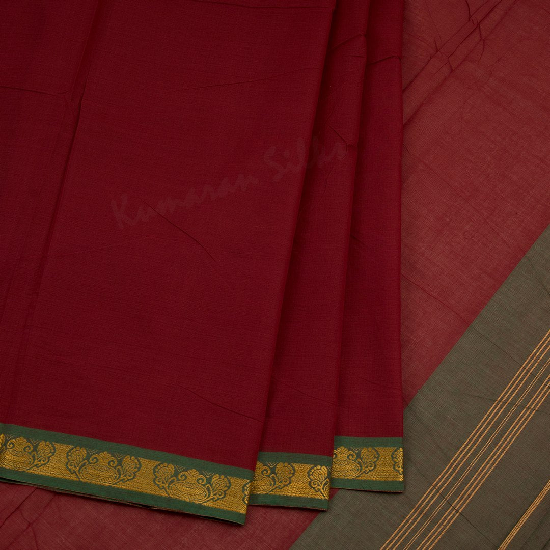 10 Yards Cotton Maroon Saree Without Blouse