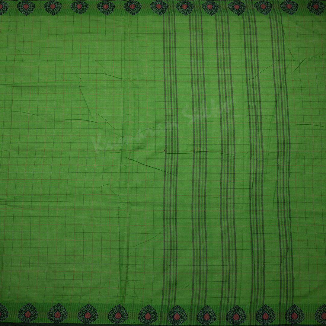 9 Yards Cotton Parrot Green Saree Without Blouse