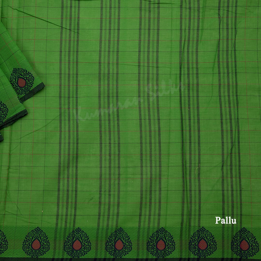 9 Yards Cotton Parrot Green Saree Without Blouse