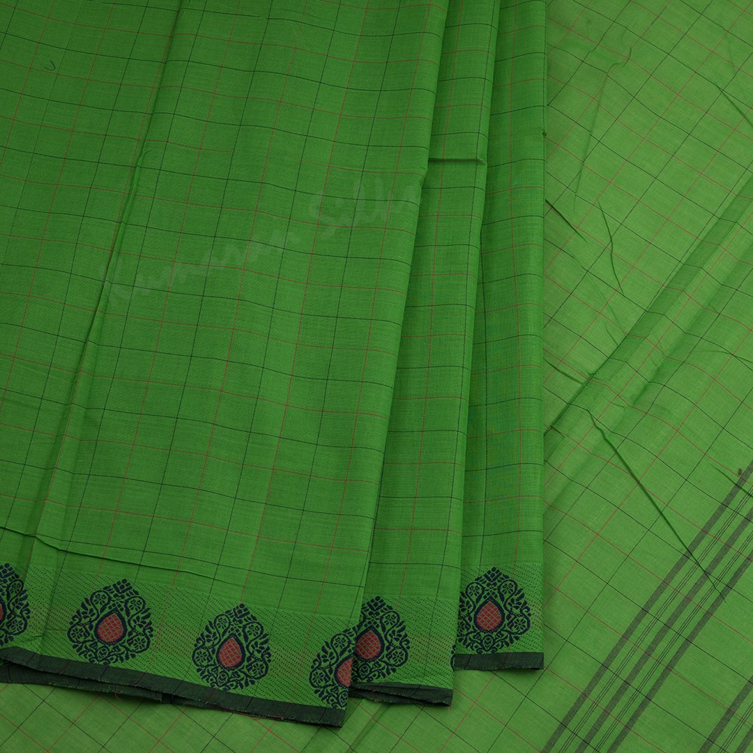 9 Yards Cotton Parrot Green Saree Without Blouse