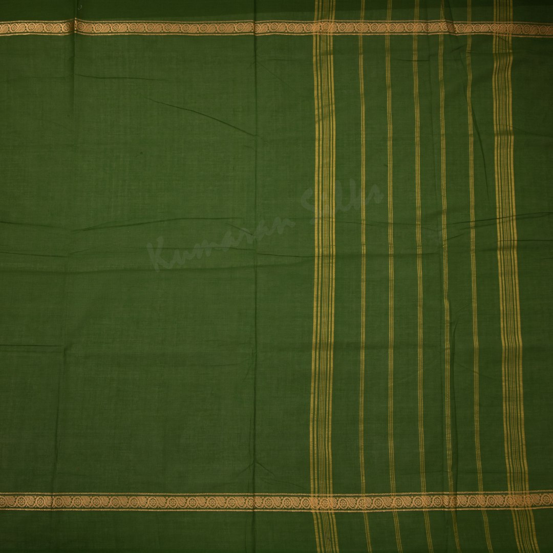 9 Yards Cotton Mehandi Green Saree Without Blouse