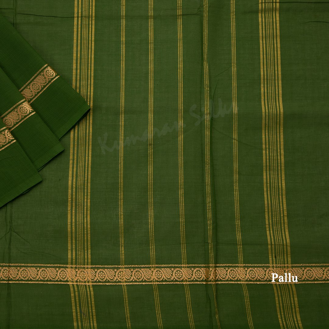 9 Yards Cotton Mehandi Green Saree Without Blouse