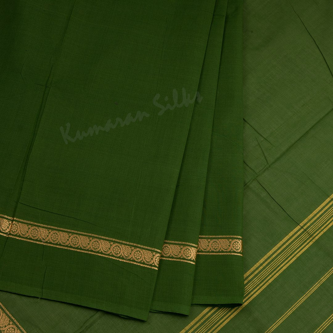 9 Yards Cotton Mehandi Green Saree Without Blouse