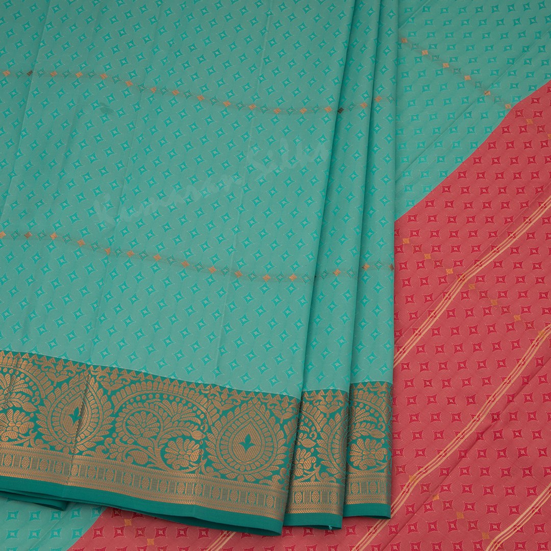 Art Silk Sea Green Embossed Saree With Zari Border