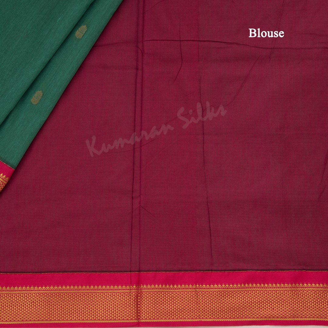 Kalyani Cotton Peacock Green Saree With Zari Buttas And Contrast Border