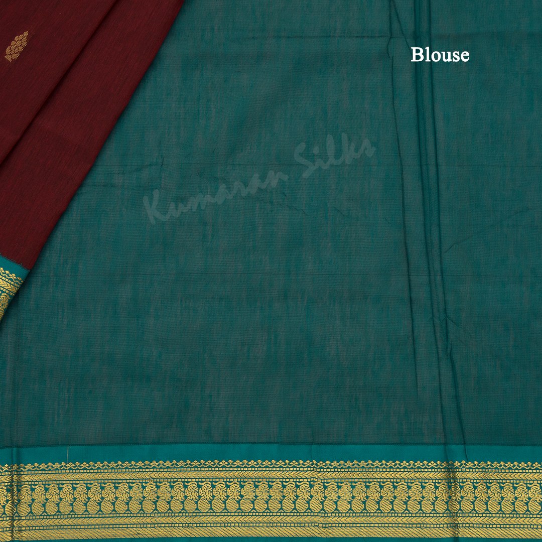 Kalyani Cotton Maroon Saree With Zari Buttas And Contrast Border