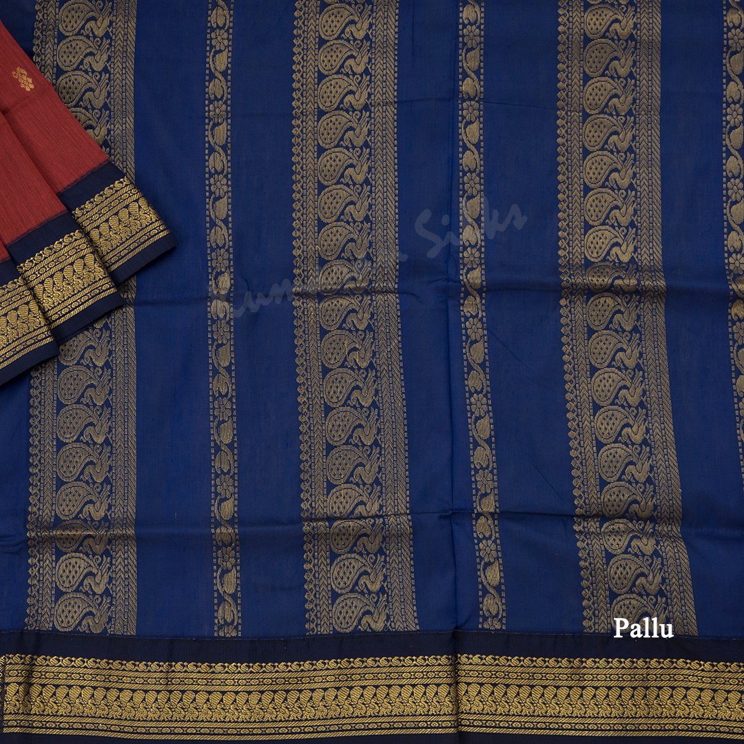 Kalyani Cotton Light Maroon Saree With Zari Buttas And Contrast Border