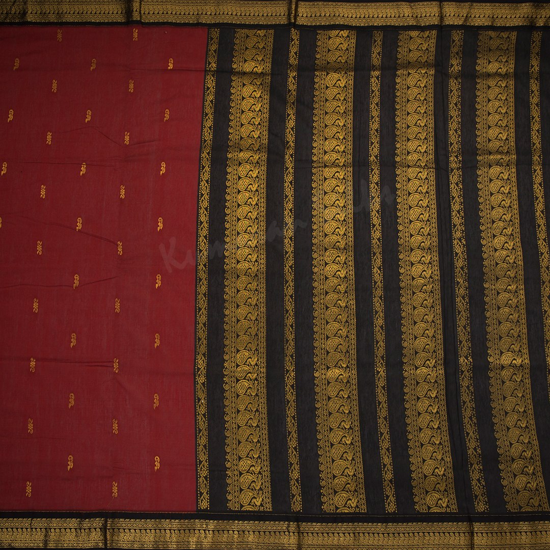 Kalyani Cotton Maroon Saree With Zari Buttas And Contrast Border 02