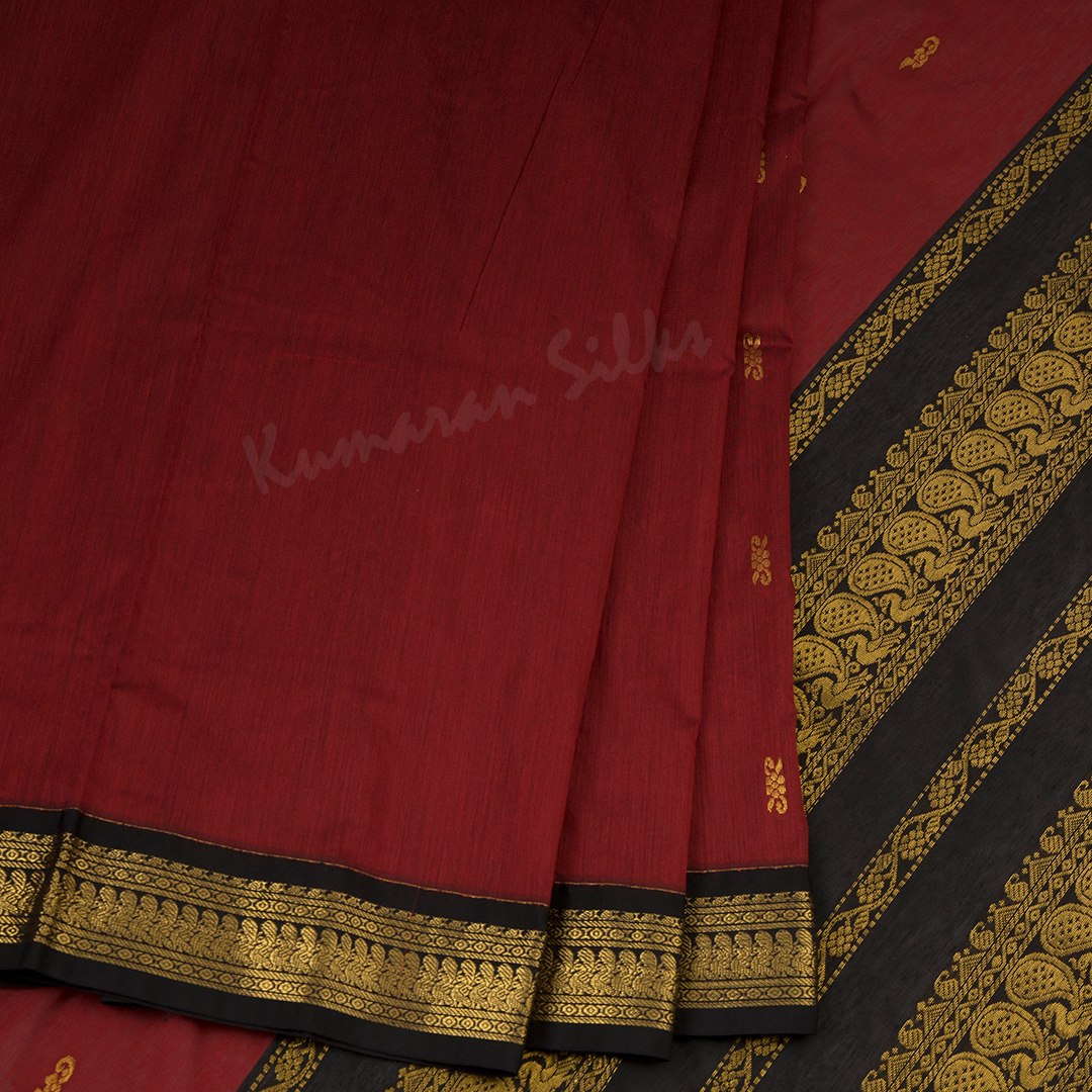 Kalyani Cotton Maroon Saree With Zari Buttas And Contrast Border 02