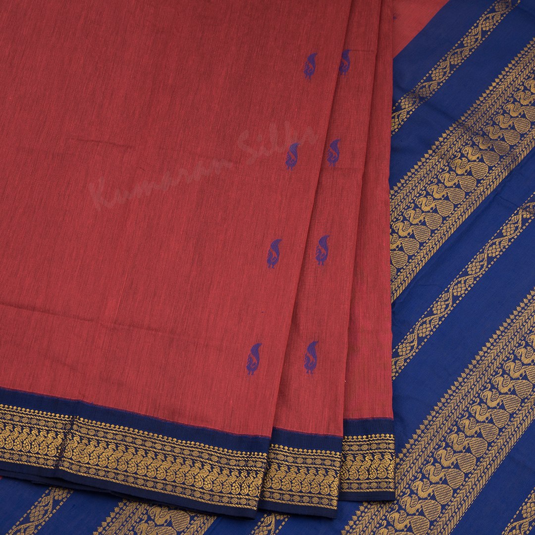 Kalyani Cotton Light Maroon Saree With Small Buttas And Contrast Border 02