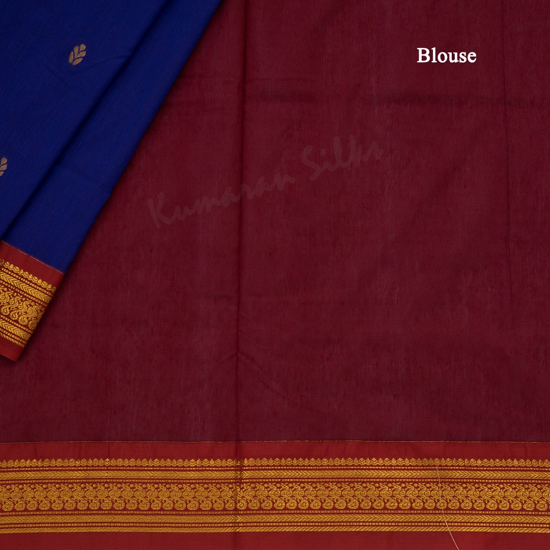 Kalyani Cotton Indigo Blue Saree With Zari Buttas And Contrast Border