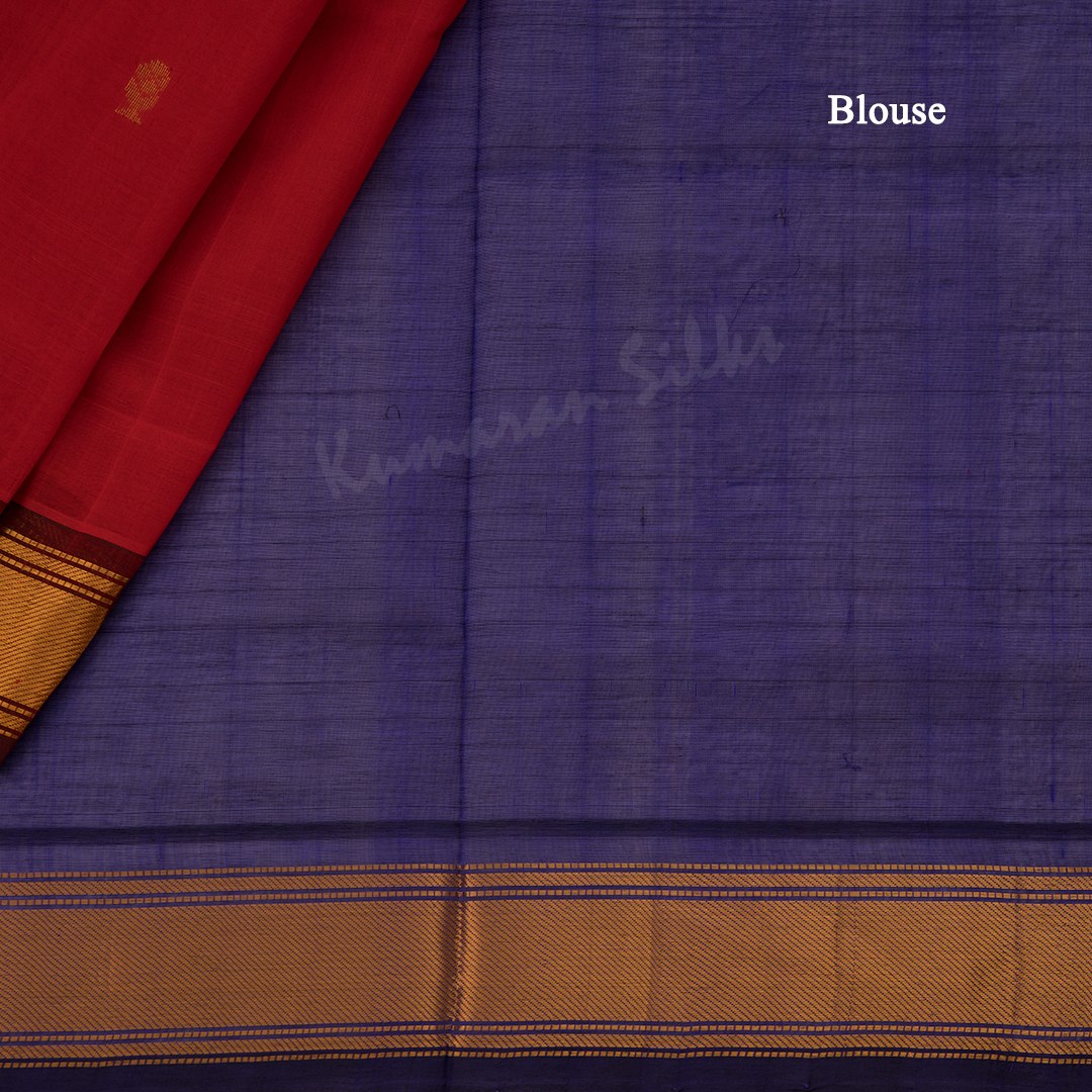 Amirthavarshni Silk Cotton Ferrari Red Saree With Zari Buttas