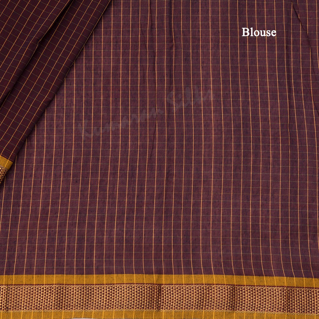 Poly Cotton Maroon Checked Saree