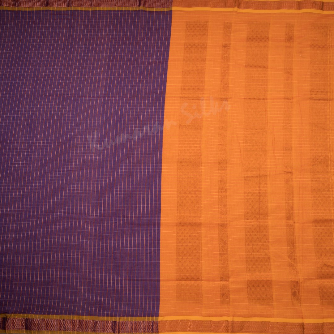 Poly Cotton Purple Checked Saree