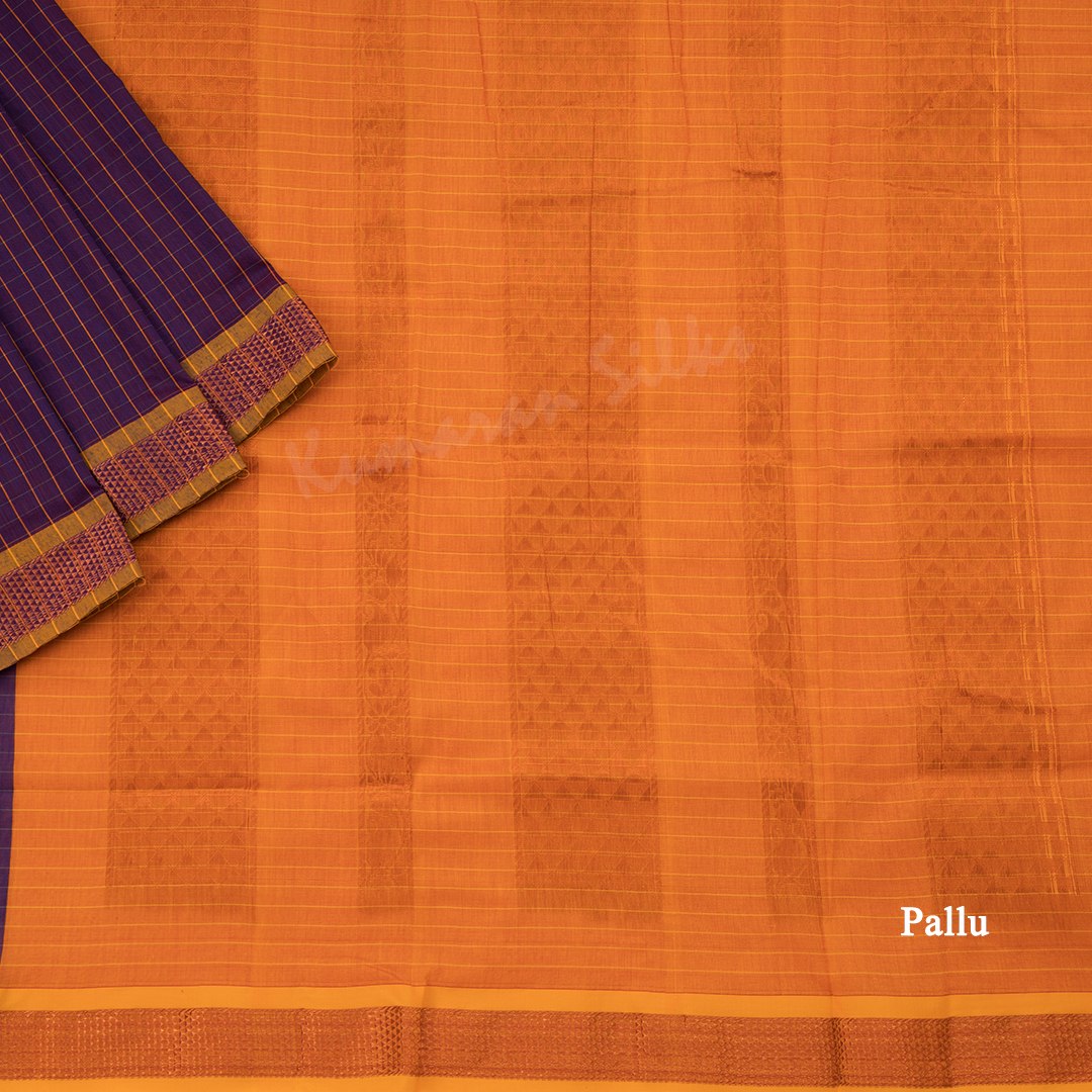 Poly Cotton Purple Checked Saree