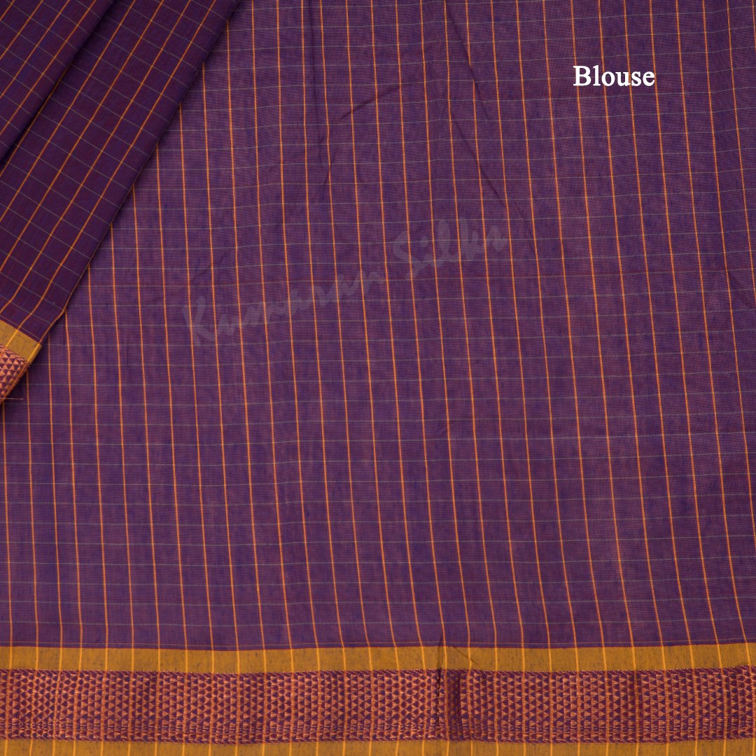 Poly Cotton Purple Checked Saree