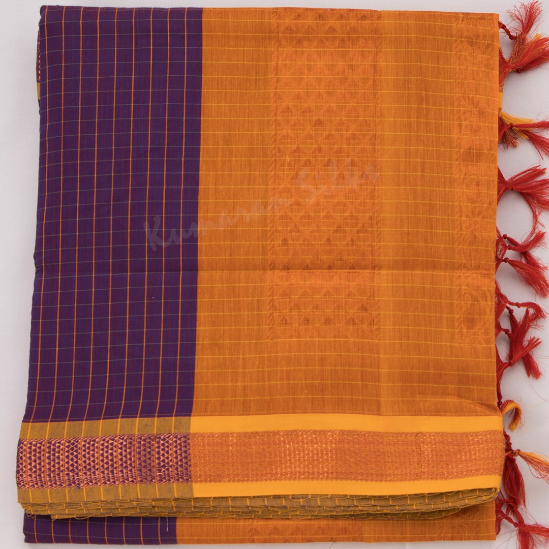 Poly Cotton Purple Checked Saree