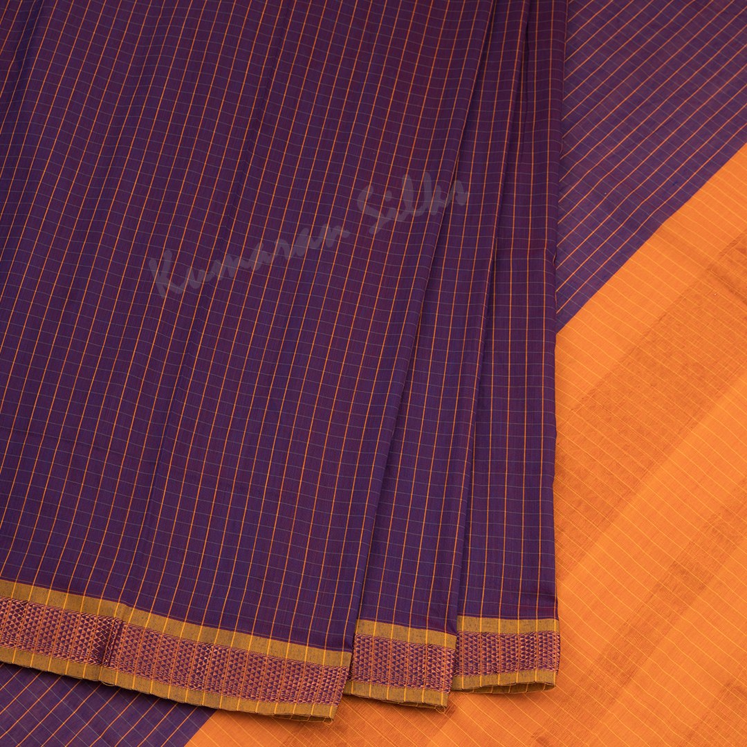 Poly Cotton Purple Checked Saree