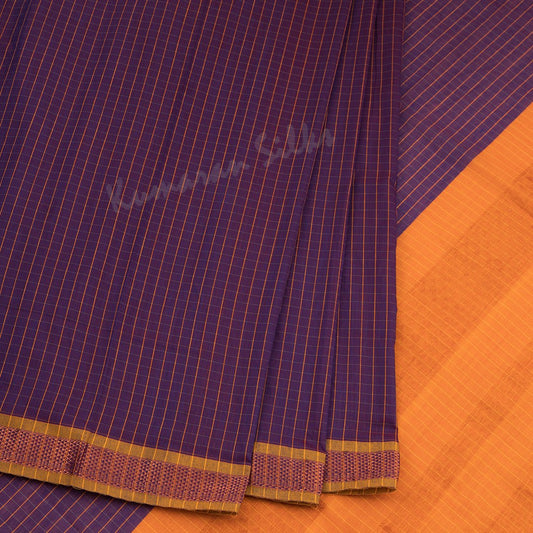 Poly Cotton Purple Checked Saree