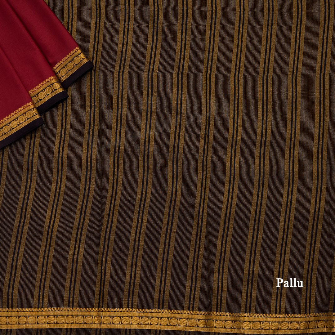 Semi Mysore Silk Maroon Plain Saree