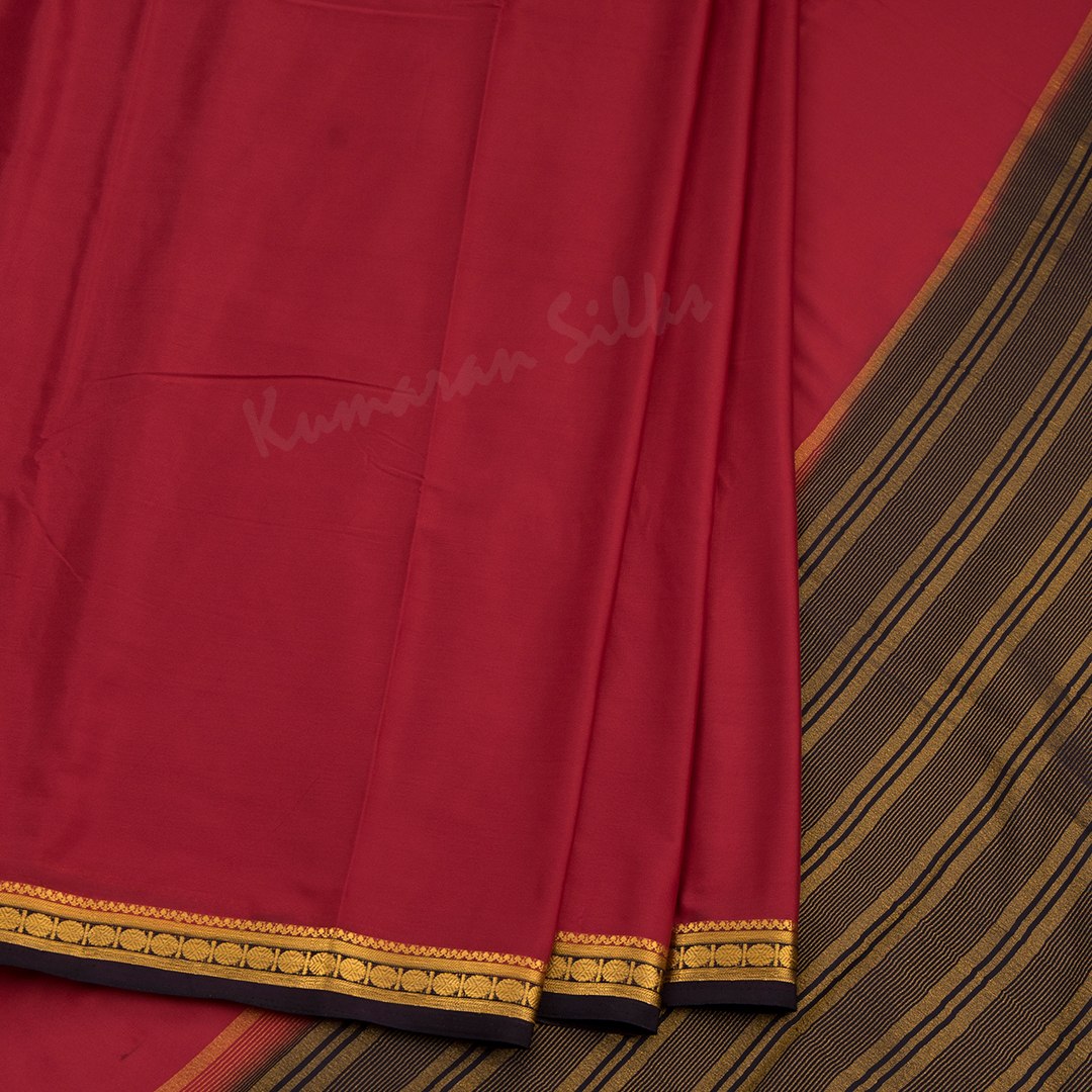 Semi Mysore Silk Maroon Plain Saree