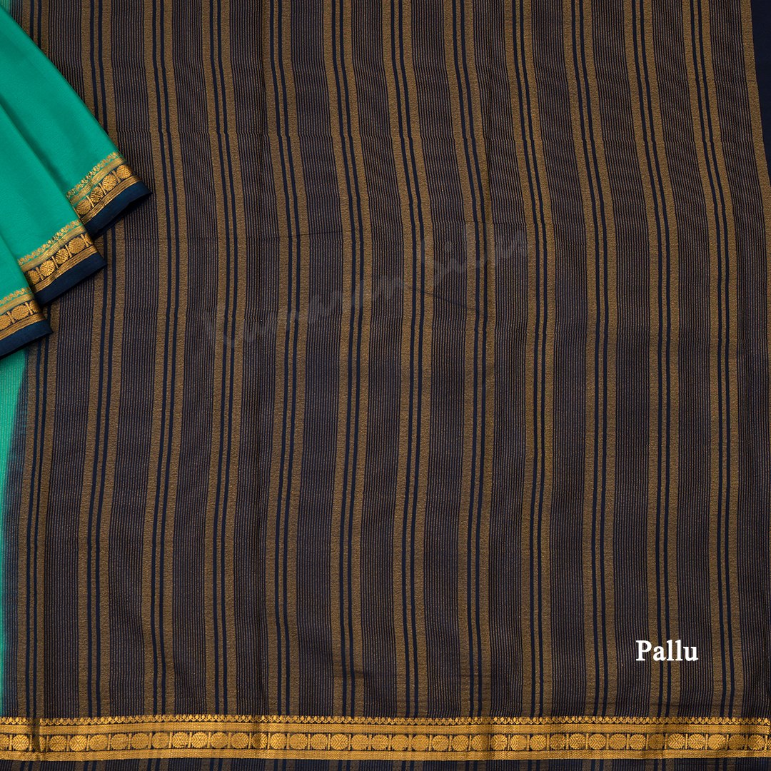 Semi Mysore Silk Turquoise Plain Saree