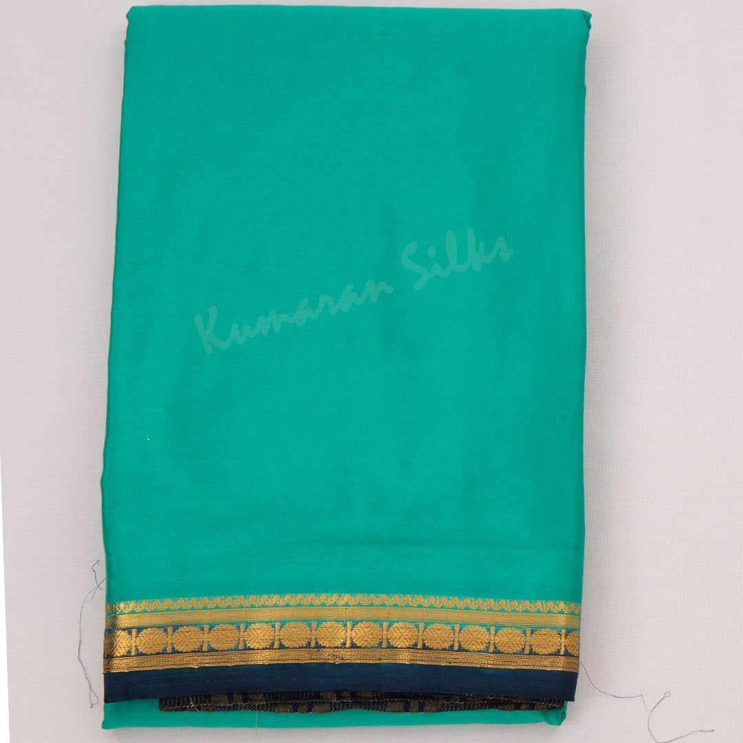 Semi Mysore Silk Turquoise Plain Saree