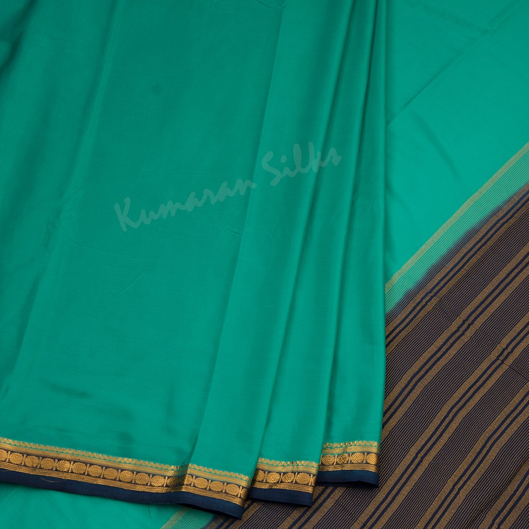 Semi Mysore Silk Turquoise Plain Saree