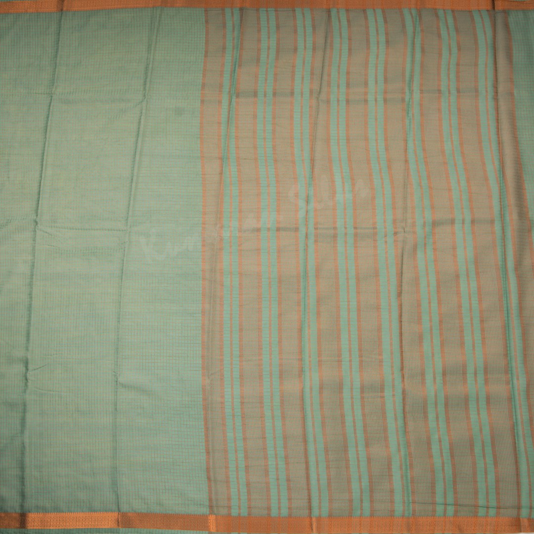 Semi Mysore Silk Pista Green Checked Saree