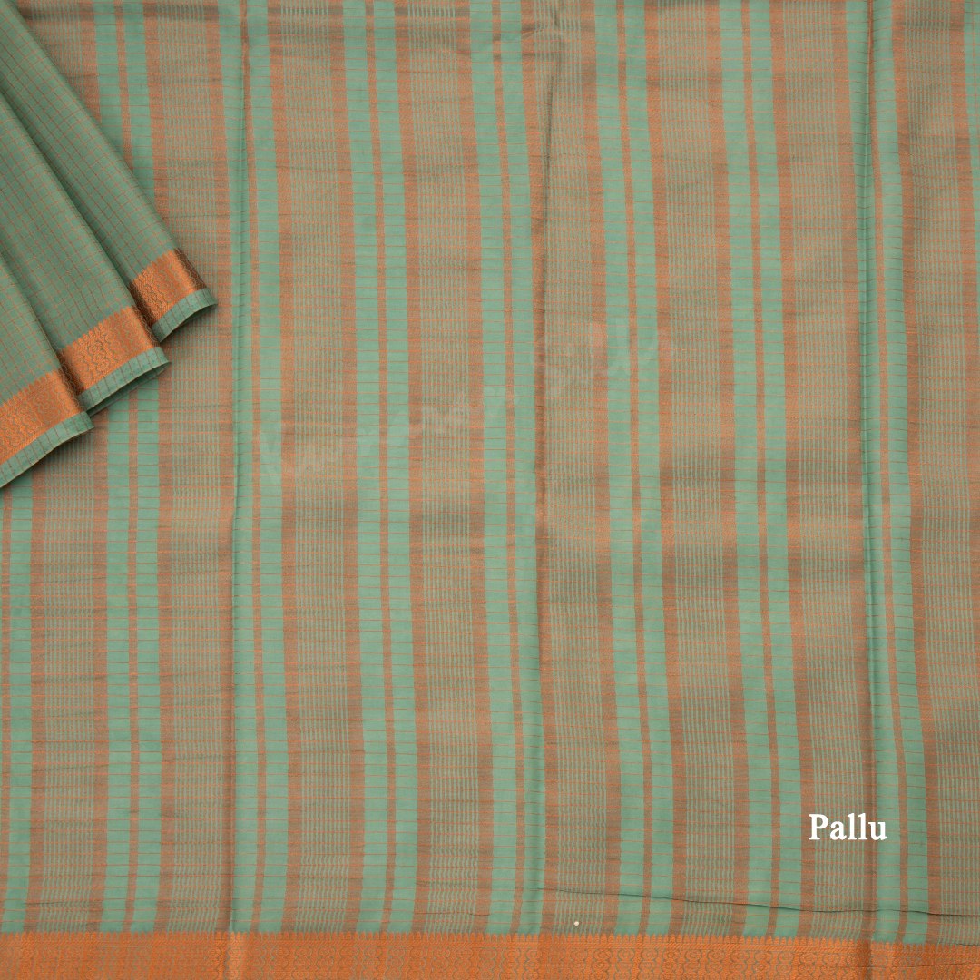 Semi Mysore Silk Pista Green Checked Saree