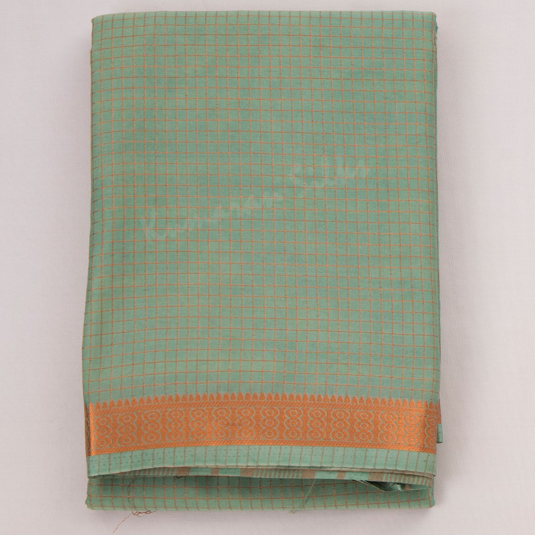 Semi Mysore Silk Pista Green Checked Saree