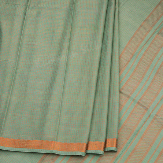 Semi Mysore Silk Pista Green Checked Saree