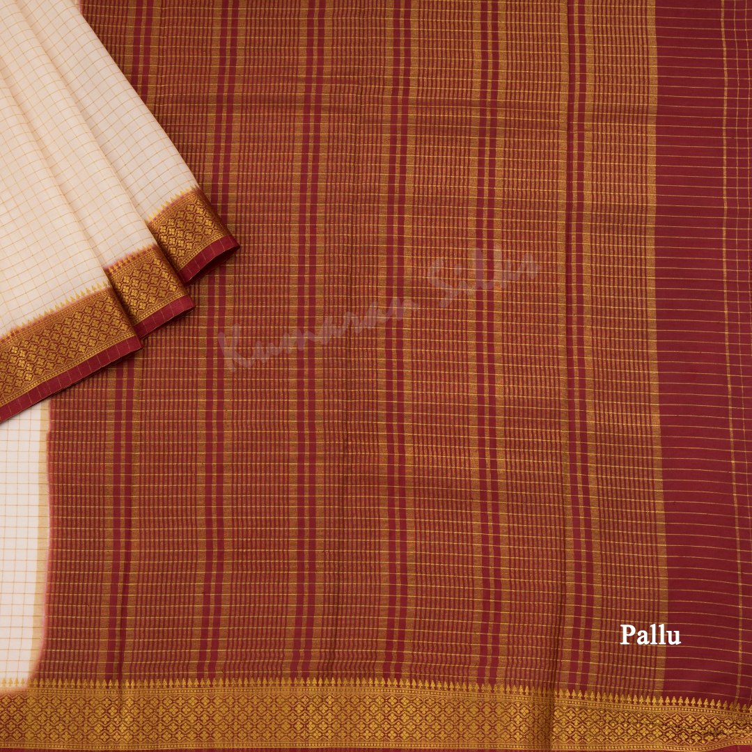 Semi Mysore Silk Cream Checked Saree