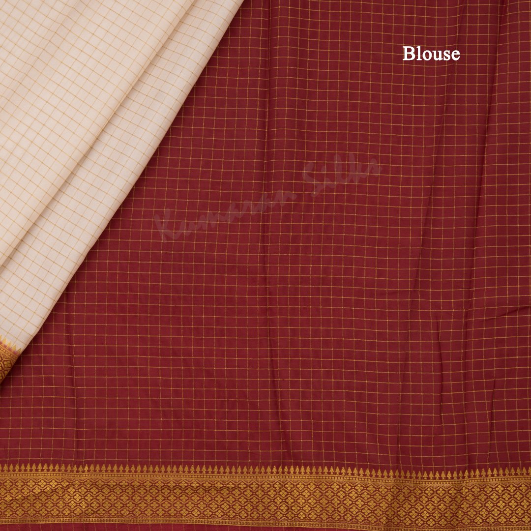 Semi Mysore Silk Cream Checked Saree