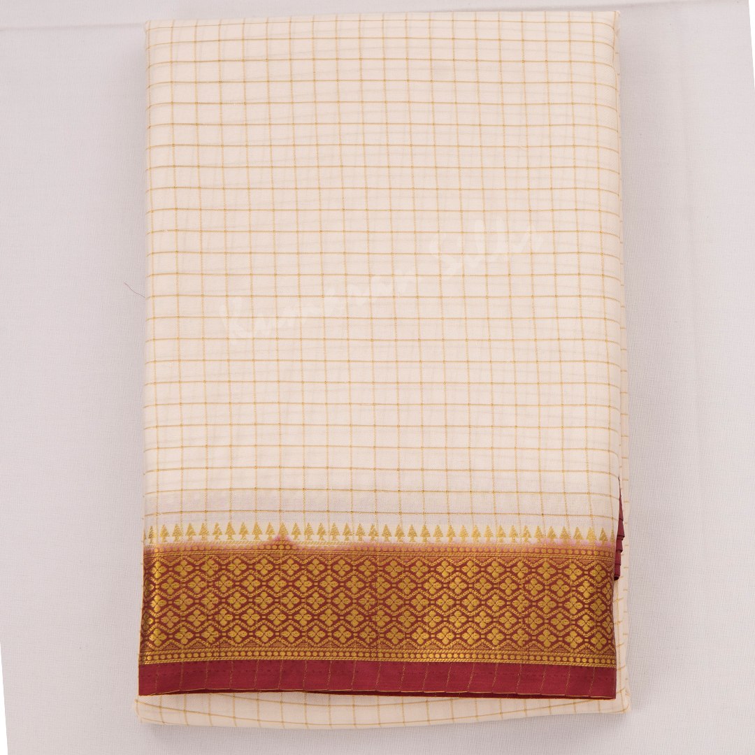 Semi Mysore Silk Cream Checked Saree