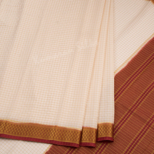 Semi Mysore Silk Cream Checked Saree