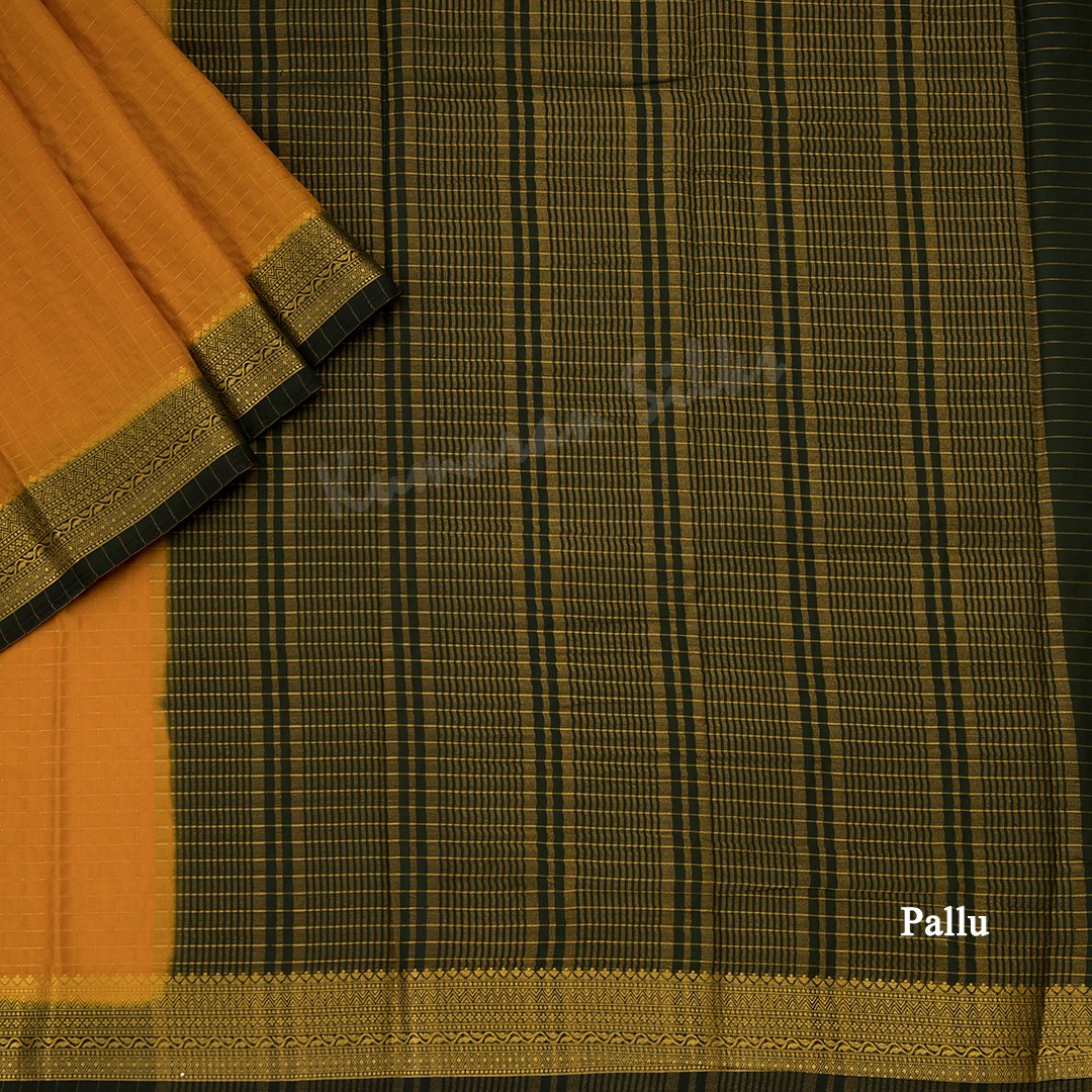 Semi Mysore Silk Mango Yellow Checked Saree