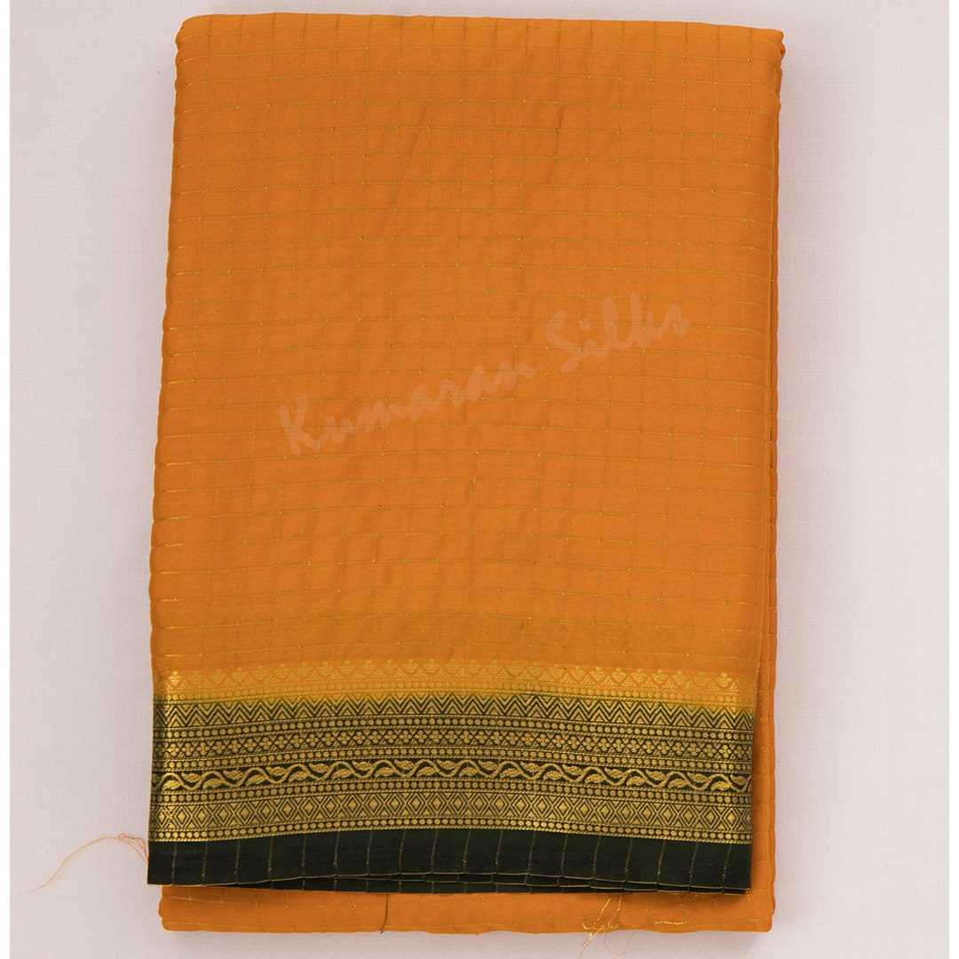 Semi Mysore Silk Mango Yellow Checked Saree