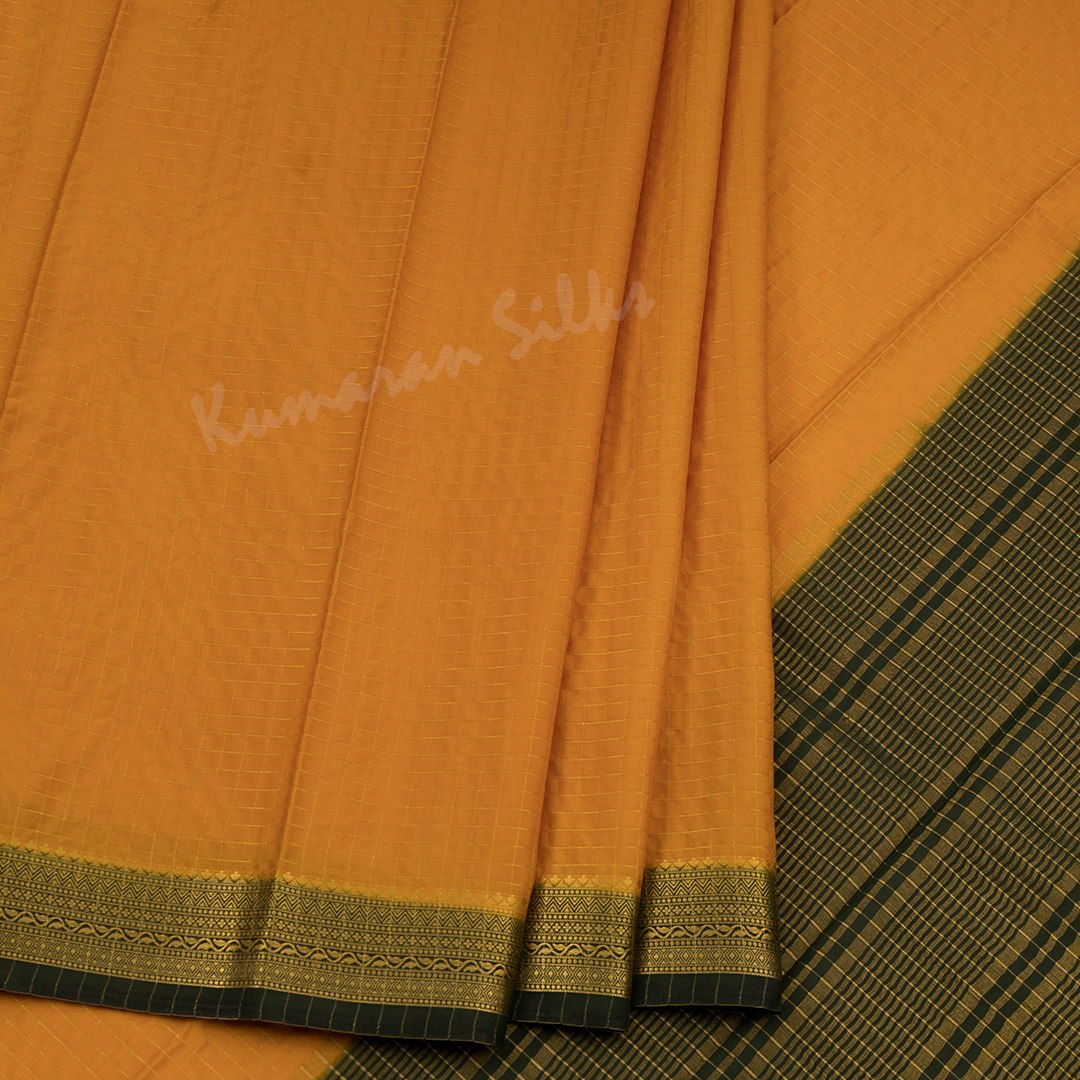 Semi Mysore Silk Mango Yellow Checked Saree