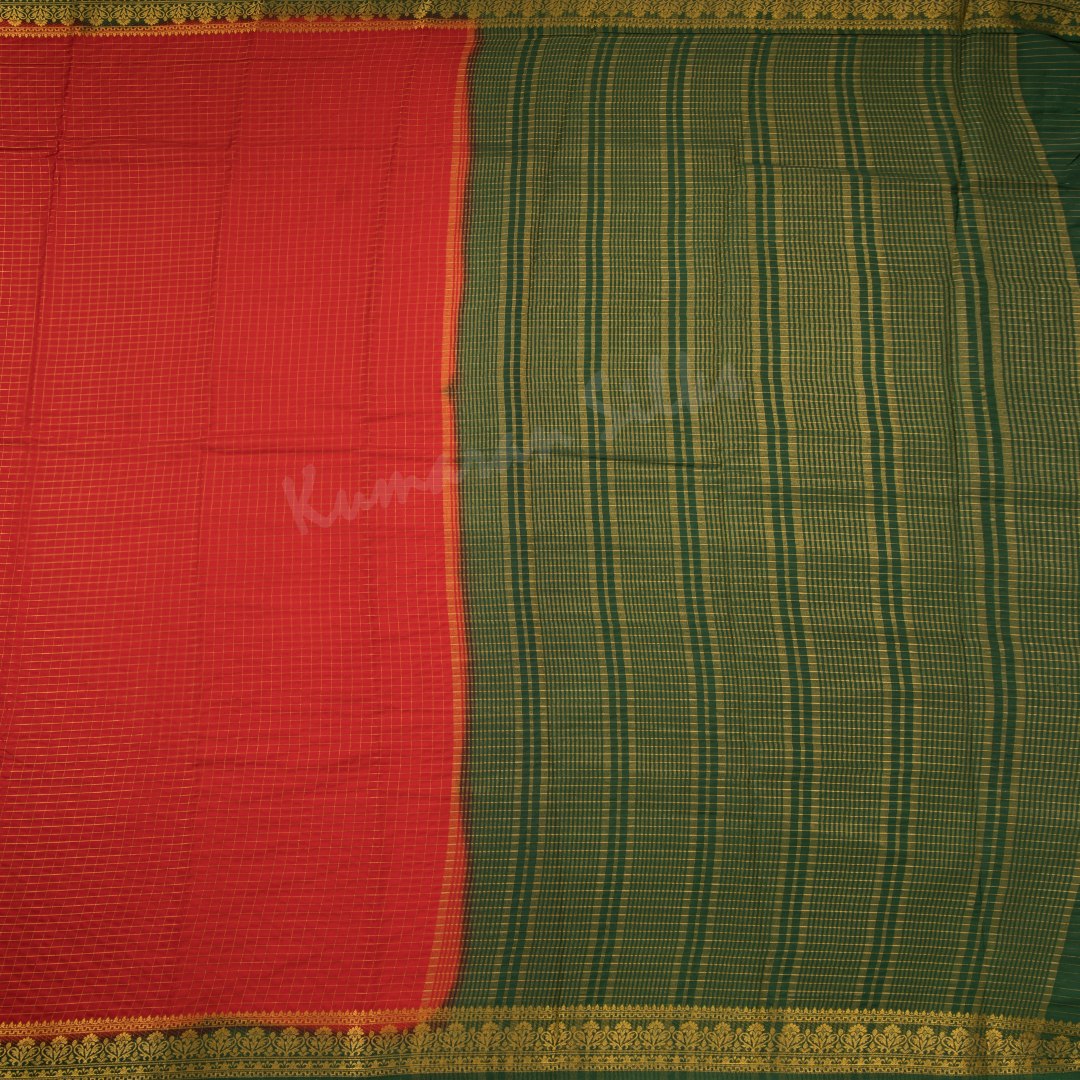 Semi Mysore Silk Red Checked Saree